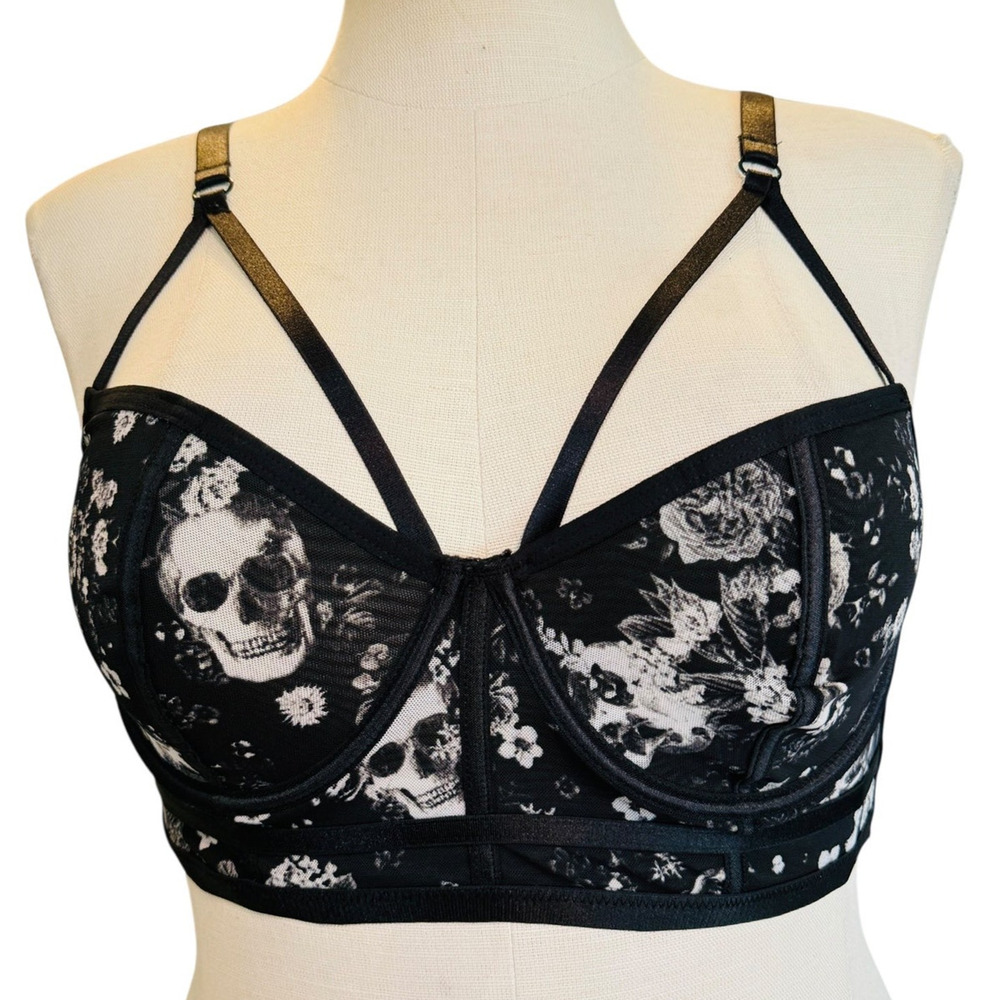 Torrid Plus Size 0 Skull Strappy Mesh Underwire Longline Bralette Bra Lingerie